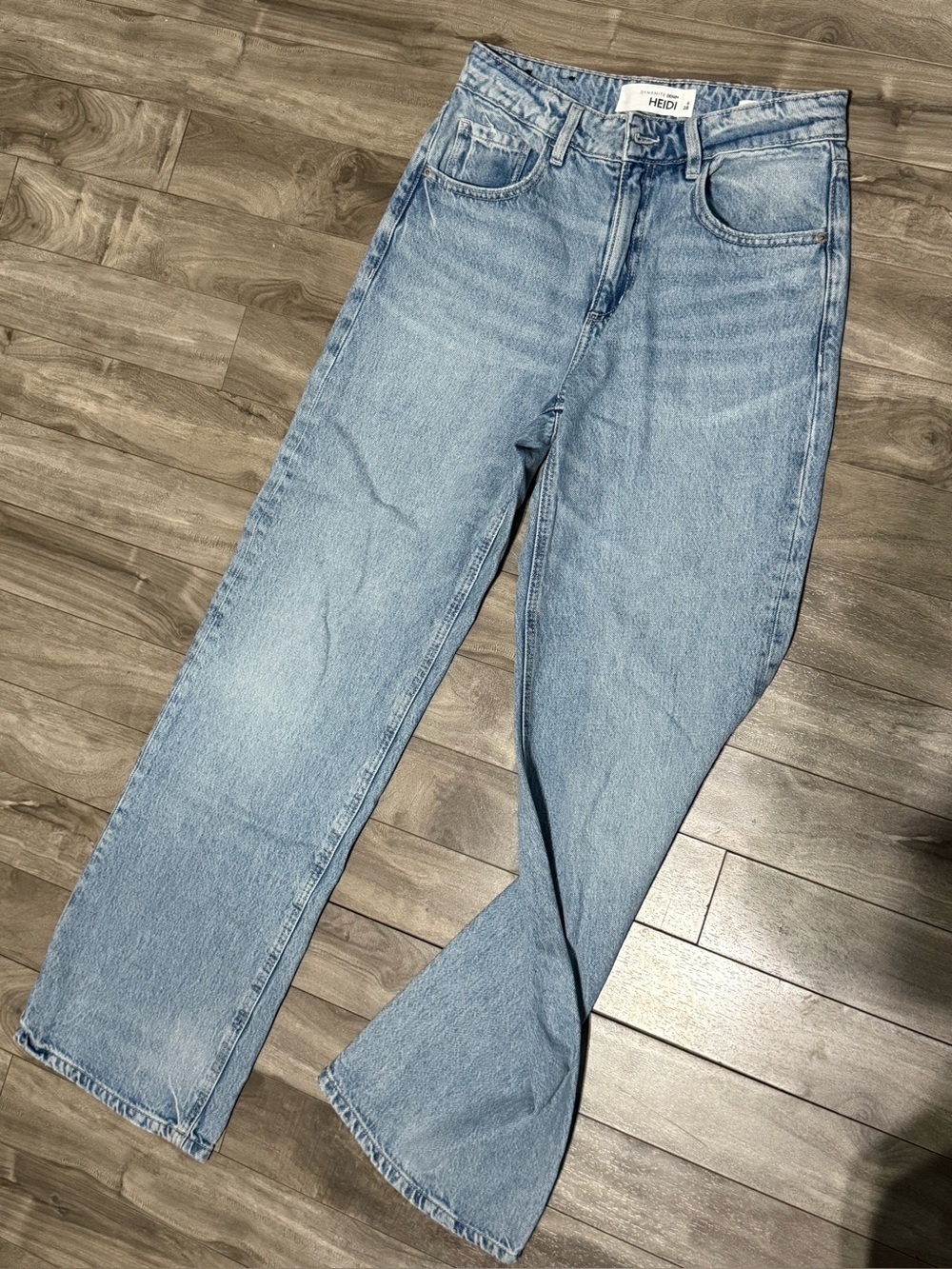 Light blue washed wide leg, high-rise jeans